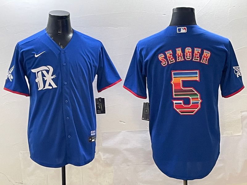 Men Texas Rangers #5 Seager Blue Fashion 2025 Nike Game MLB Jersey style 1